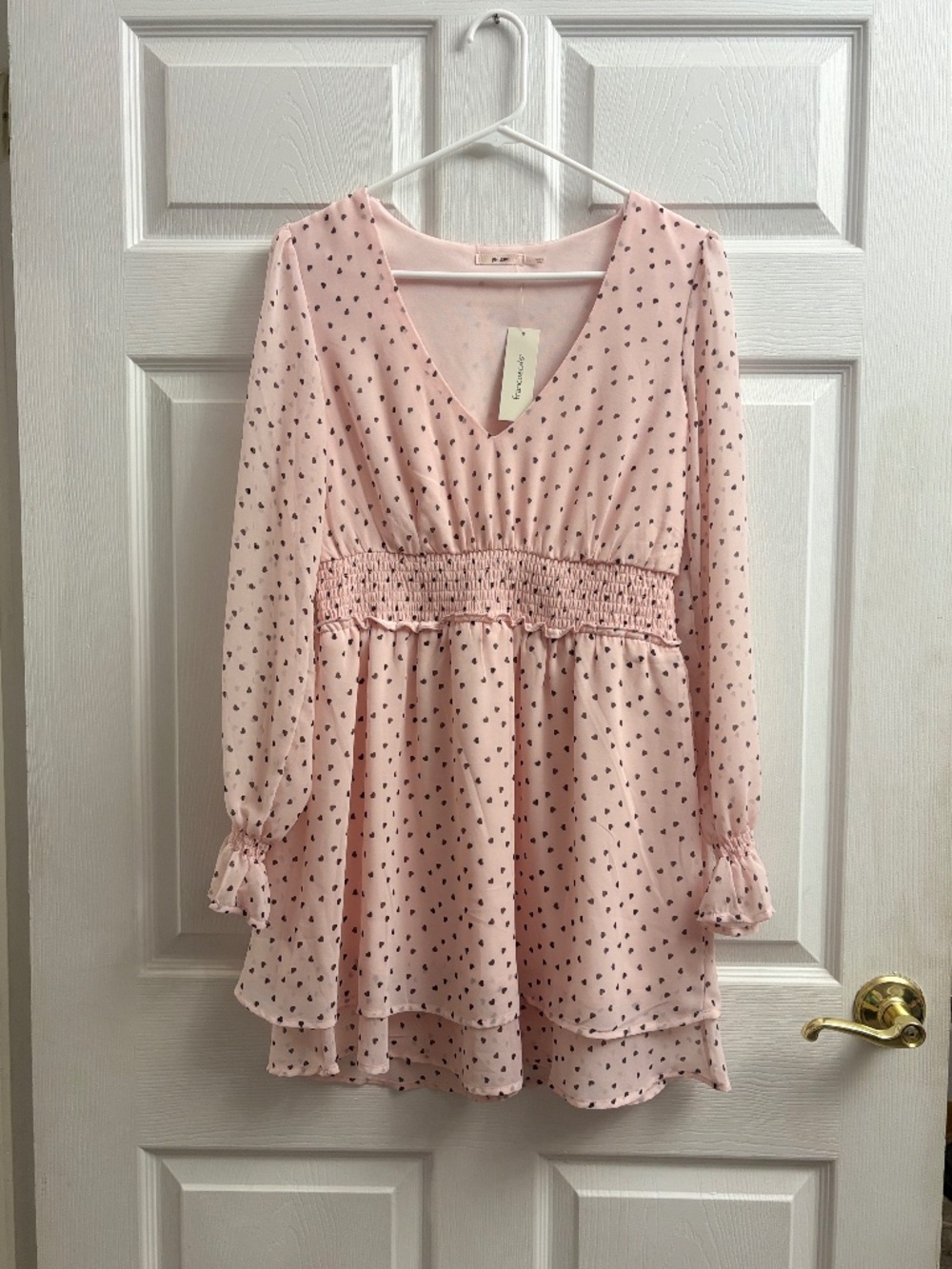Women's Mi Ami Pink Heart Long Sleeve Mini Dress